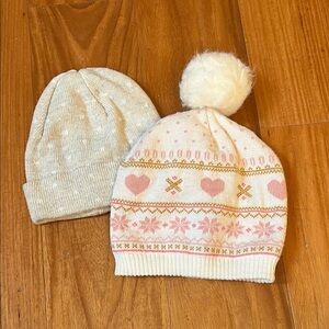 Cozy Pink and Cream Knit Beanie Set for 1 year old, 18 months old